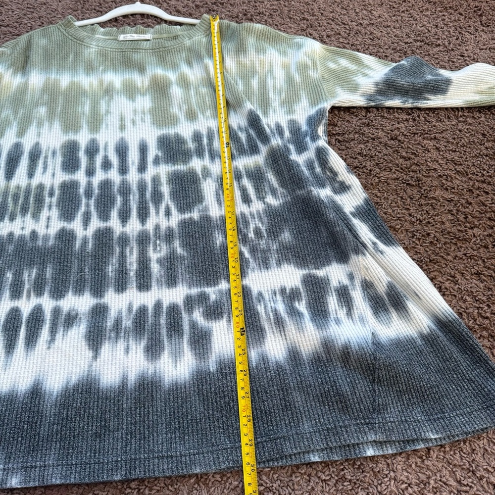 We The Free People Tyed Down Tee Oversized Shirt Waffle Knit Green Tie Dye M - Picture 8 of 11